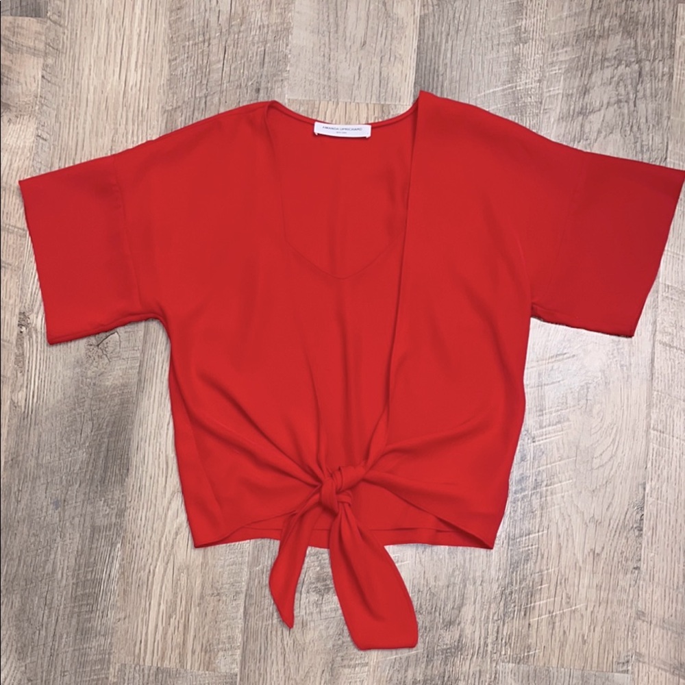 Amanda Uprichard Red V Neck Tie Front Crop Top S